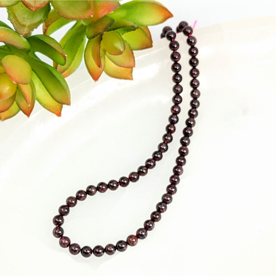 Dark red garnet 6mm small round beads strand necklace #LV7116 for elegant style