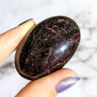 Thumbnail for A person holding a Garnet aka Almandine 1.8-1.9’ Palm Stone #LV1428