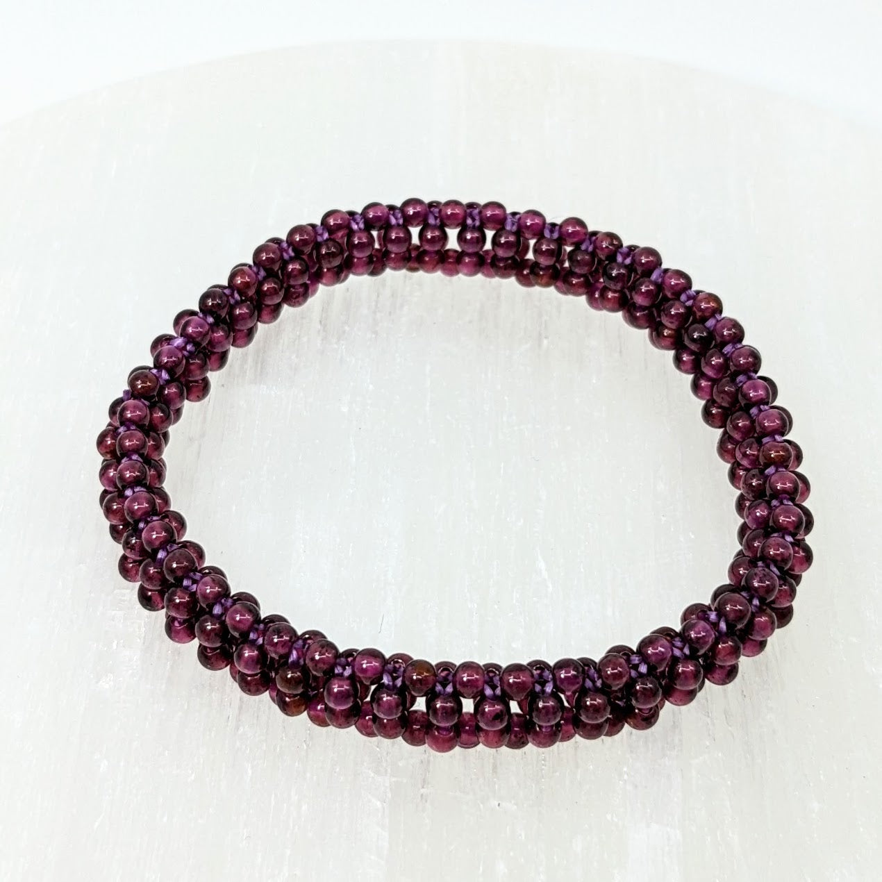 Garnet Beaded 7’ Woven Bracelet #LV2439 with elegant purple glass beads