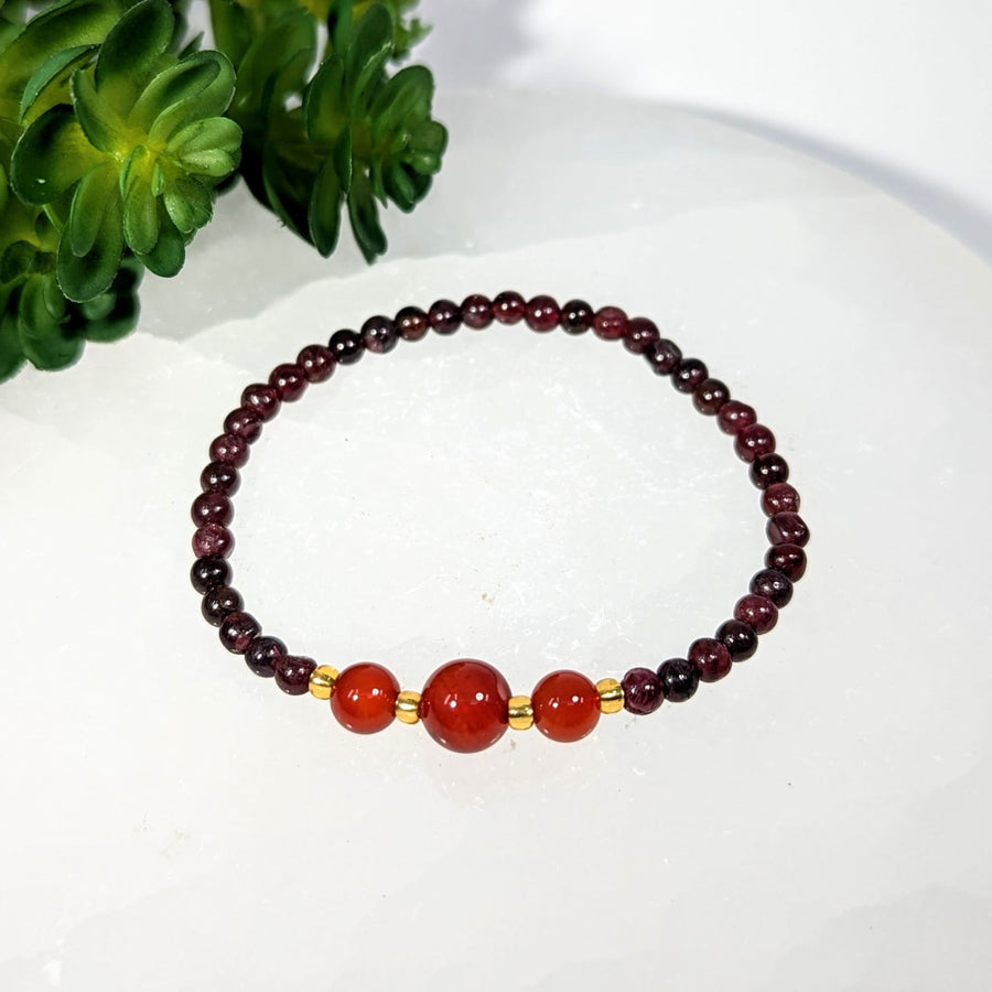 Garnet & Carnelian 7’’ Beaded Bracelet #BC0265