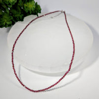 Delicate 2mm faceted garnet necklace on 16-inch silver chain #BC0284