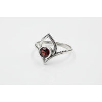 Sterling silver garnet faceted lotus ring with beaded band #BC0406