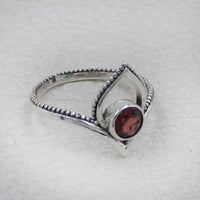 Sterling silver garnet faceted lotus ring with teardrop design #BC0406