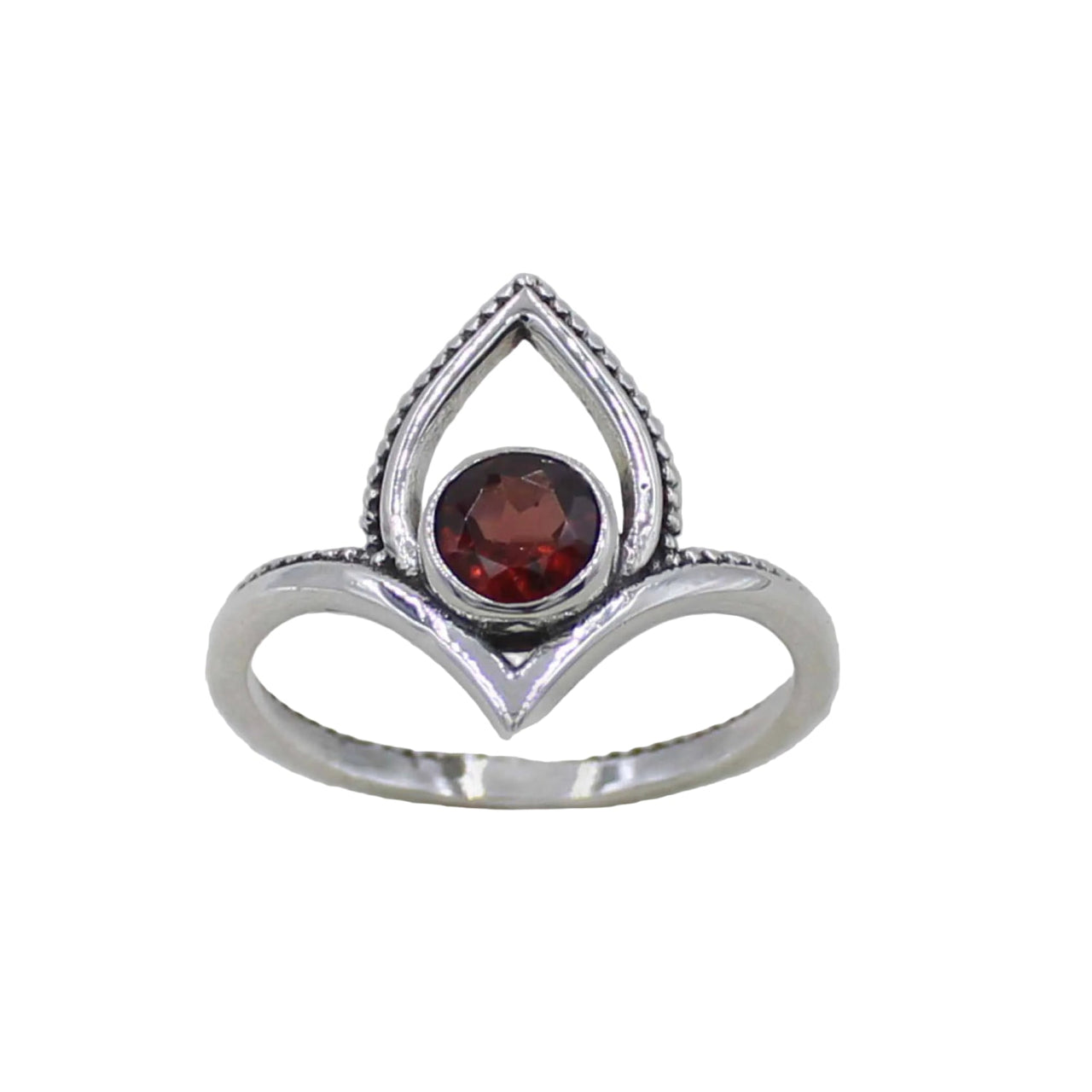 Silver teardrop garnet lotus style ring in sterling silver BC0406