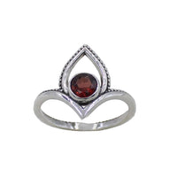 Silver teardrop garnet lotus style ring in sterling silver BC0406