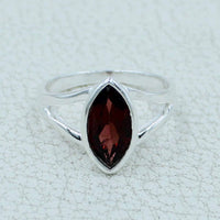 Garnet faceted marquise sterling silver ring BC0411