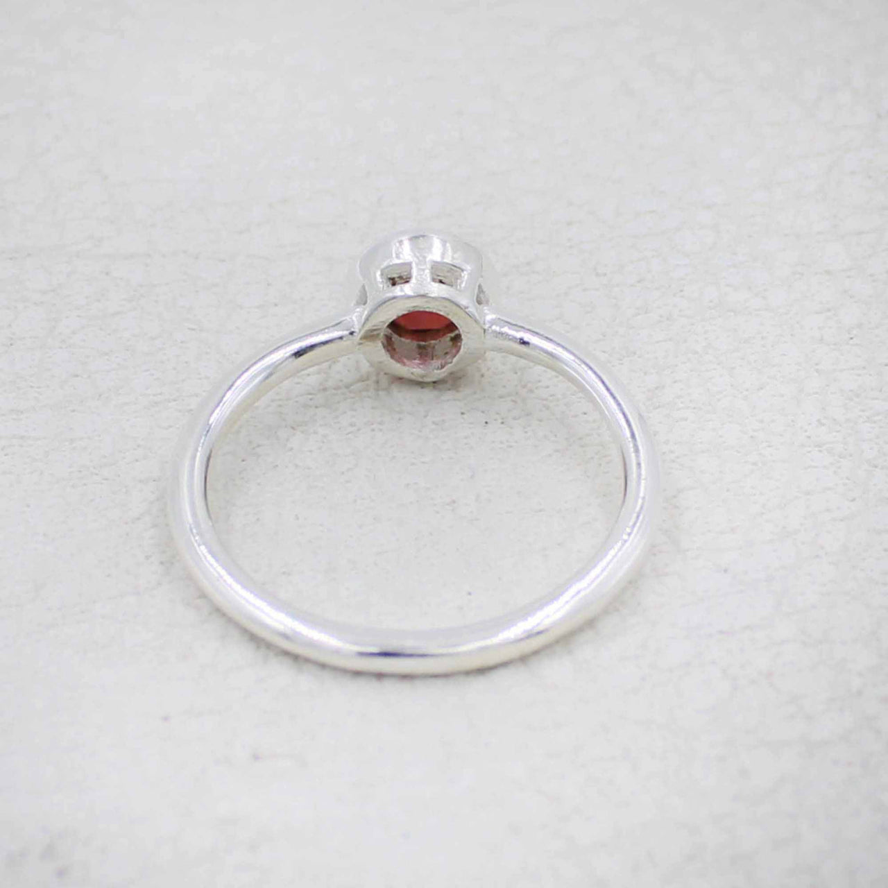 Sleek silver Garnet Faceted Simple Sterling Ring #BC0408 with red gemstone