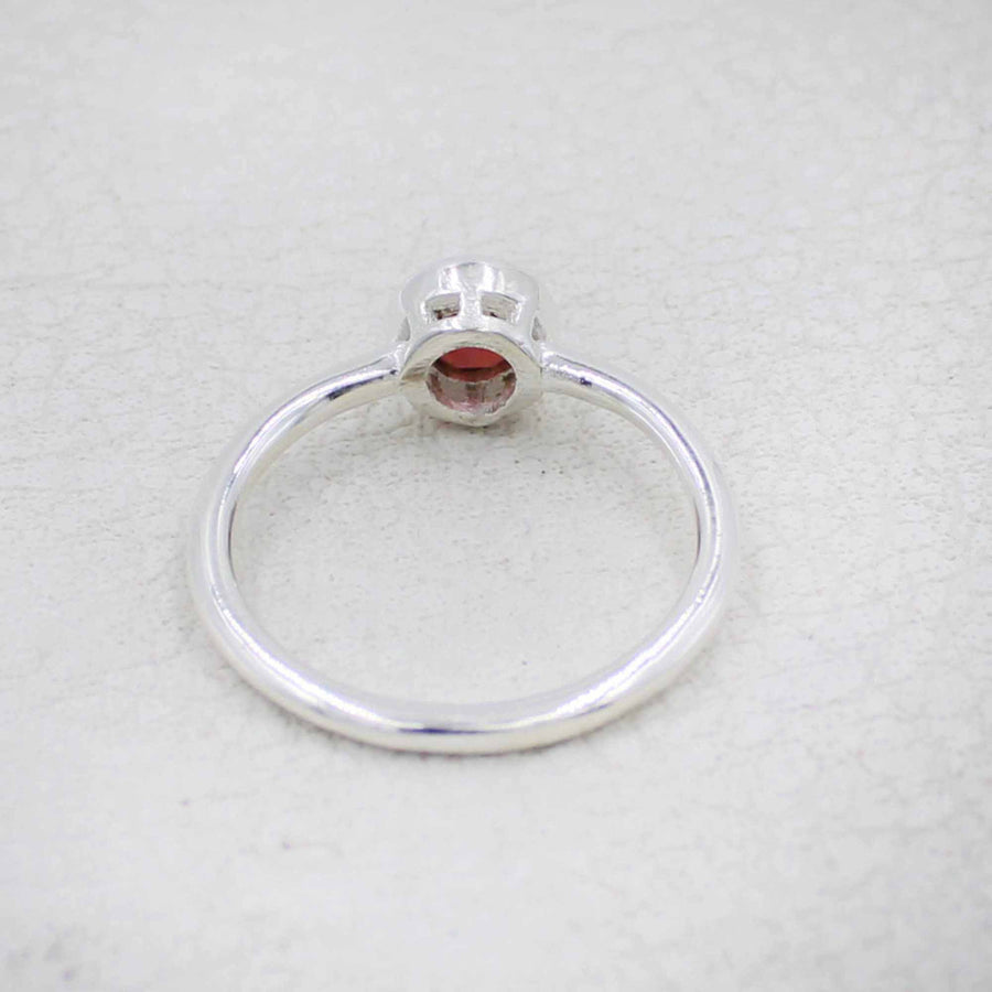 Sleek silver Garnet Faceted Simple Sterling Ring #BC0408 with red gemstone