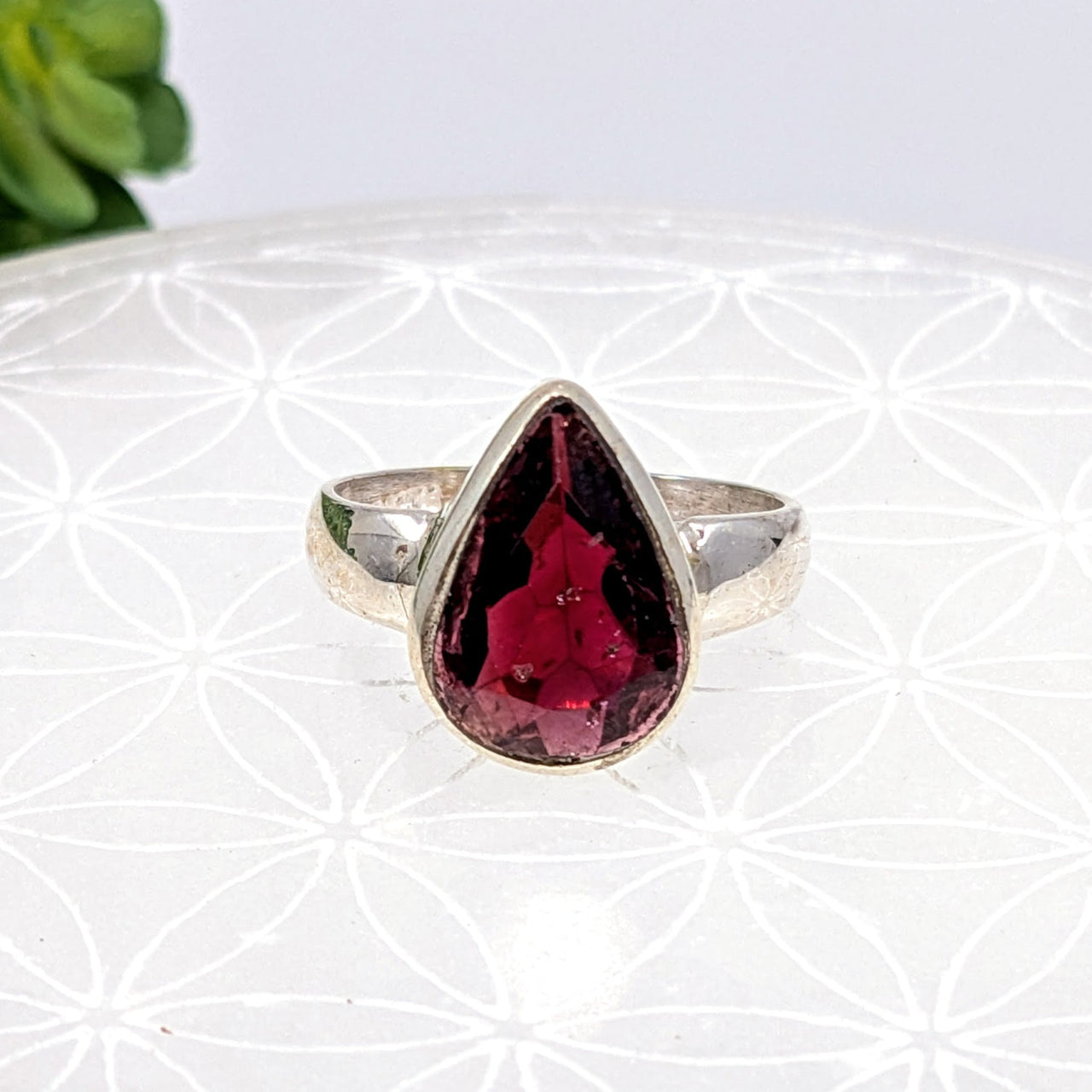 Garnet Faceted Teardrop Ring #LV6862 - $68