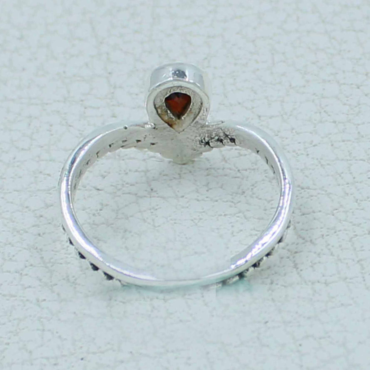 Garnet Faceted V Shape Sterling Silver Heart Ring #BC0410