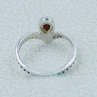 Garnet Faceted V Shape Sterling Silver Heart Ring #BC0410