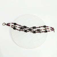 Thumbnail for Ornate Garnet Rose Quartz 7.5’’ Triple Strand Bracelet with pink beads and metallic links