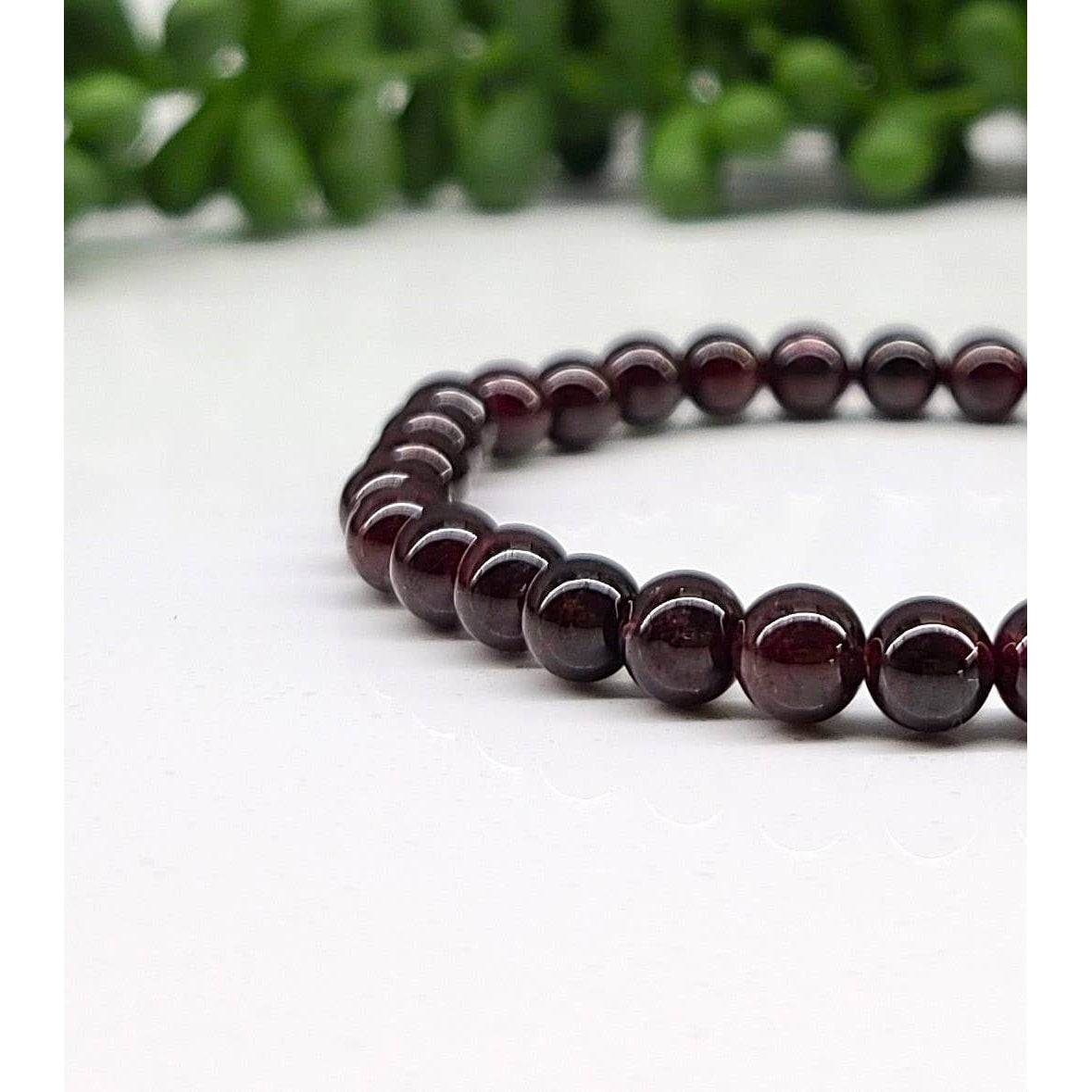 Burgundy Garnet 6mm Beaded Stretch Bracelet LV9516