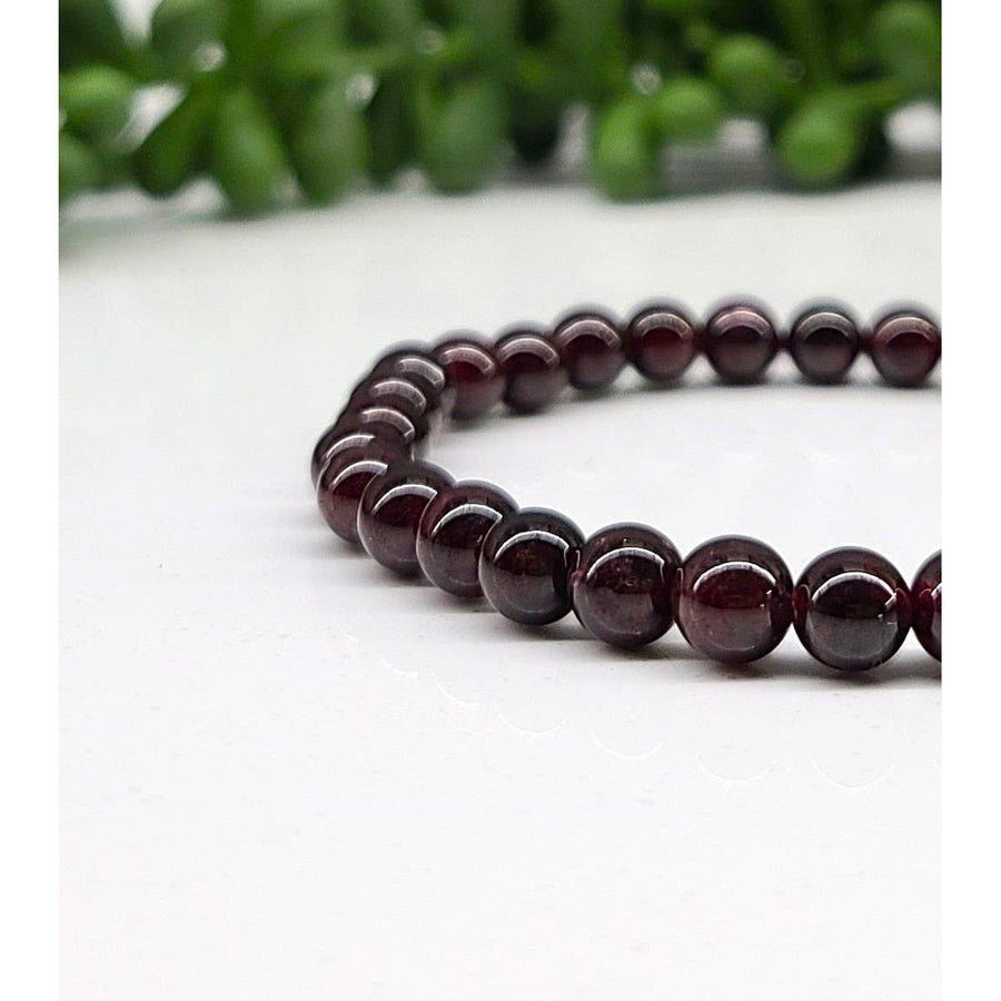 Burgundy Garnet 6mm Beaded Stretch Bracelet LV9516