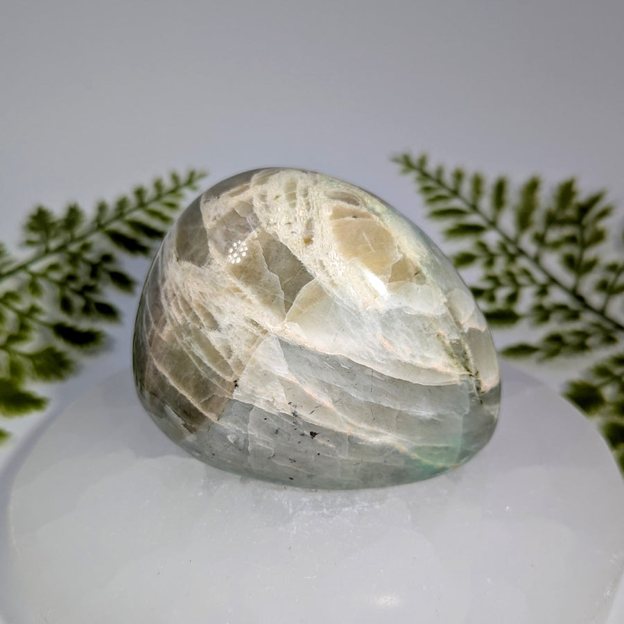 Translucent oval fluorite geode with pale green white swirls Garnierite 3in #BC1021