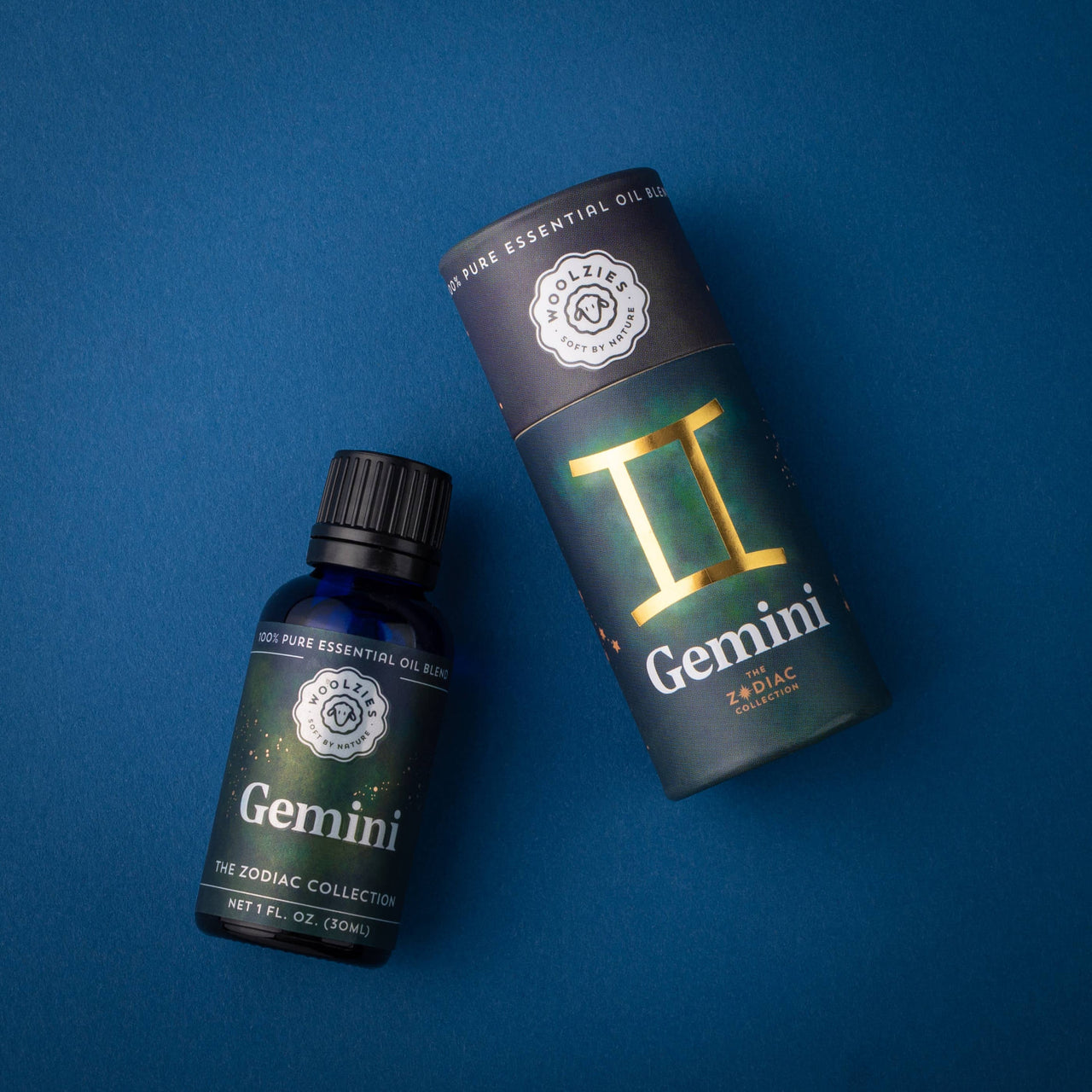Gemini Zodiac Essential Oil Blend 1oz bottle with black cap and green label