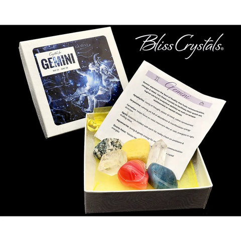 GEMINI Zodiac Set of 6 Crystals + Gift Box Bag & Info Card