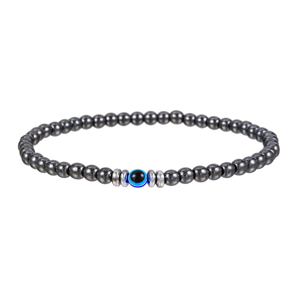 Gemstone evil eye protection bracelet with beaded design and blue accent for protection