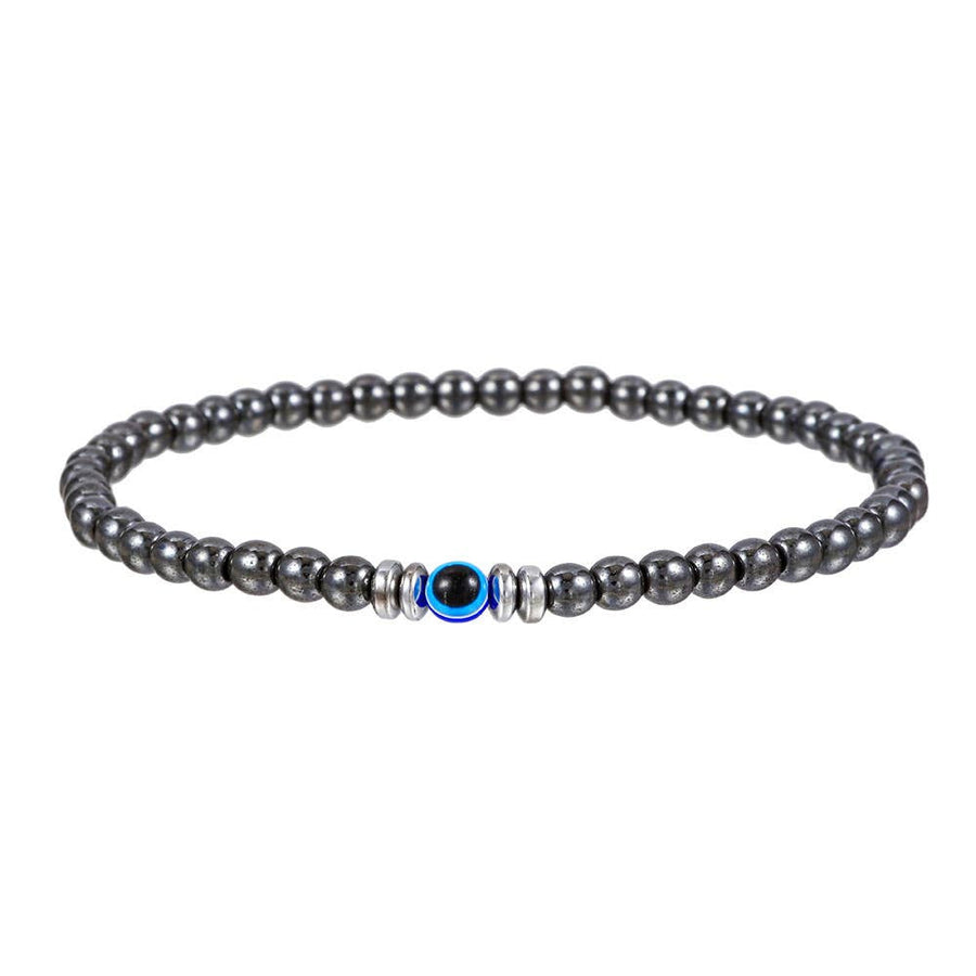 Gemstone evil eye protection bracelet with beaded design and blue accent for protection