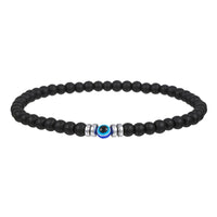 Black beaded gemstone evil eye protection bracelet with evil eye accent for protection