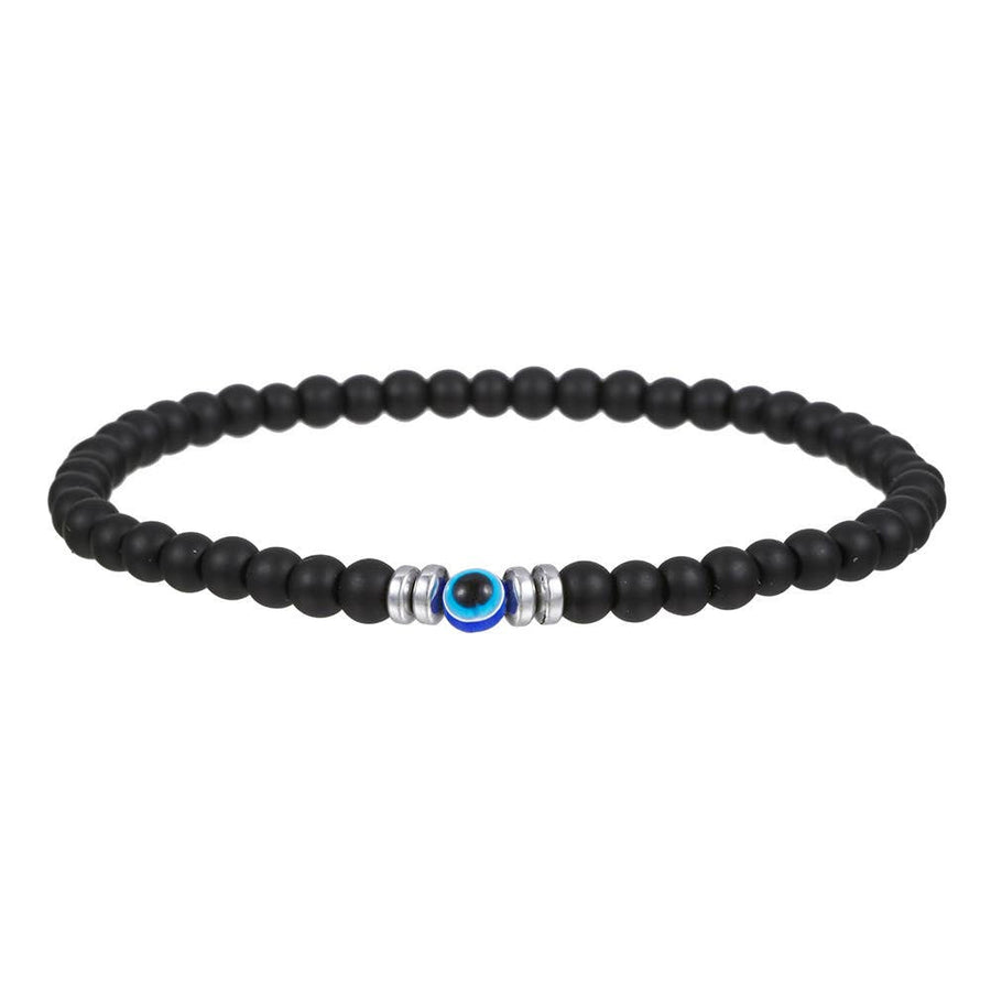 Black beaded gemstone evil eye protection bracelet with evil eye accent for protection