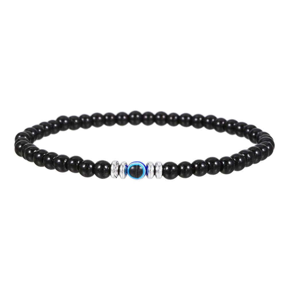 Black beaded gemstone evil eye protection bracelet with blue accent for protection bracelet choose stone