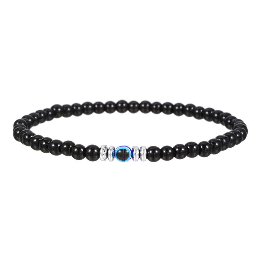 Black beaded gemstone evil eye protection bracelet with blue accent for protection bracelet choose stone