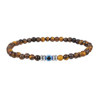 Brown beaded gemstone evil eye protection bracelet with blue eye accent for protection