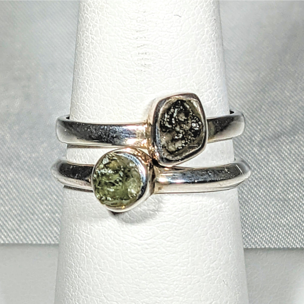 Genuine Moldavite Rough Stone Sterling Silver Ring #J804