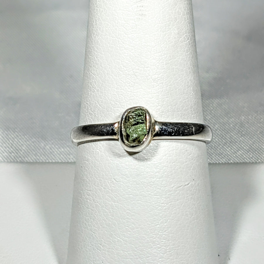 Genuine Moldavite Rough Stone Sterling Silver Ring #J804
