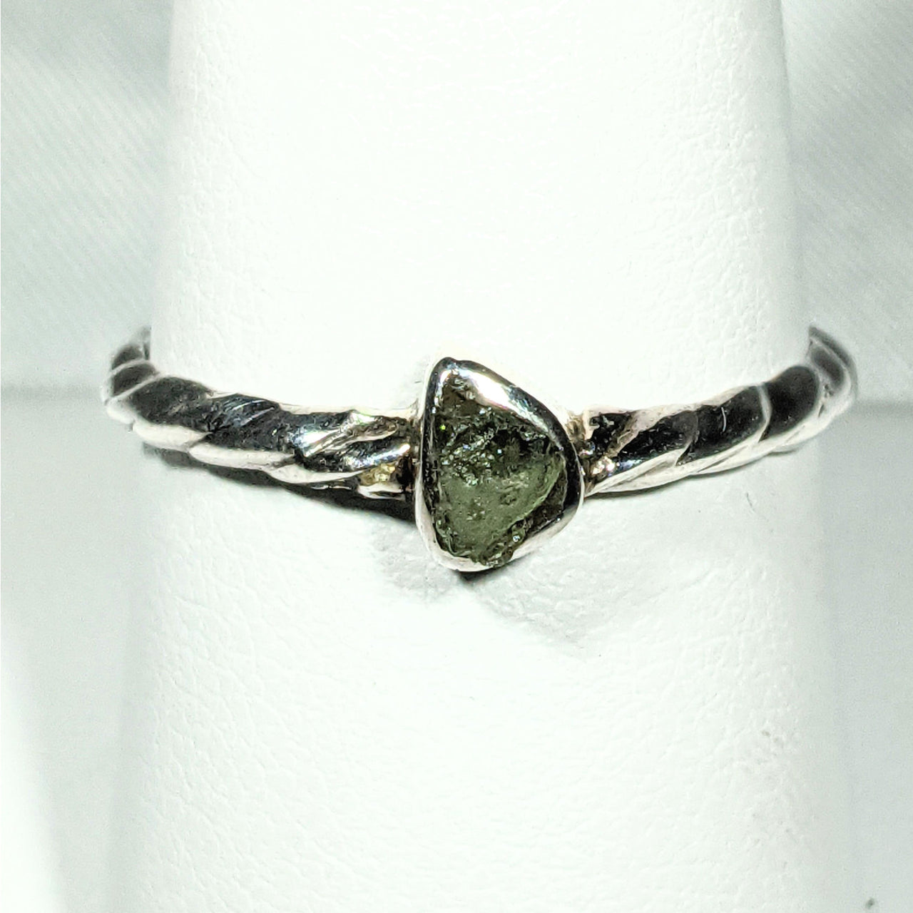 Genuine Moldavite Rough Stone Sterling Silver Ring #J804