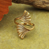 Thumbnail for Ginkgo Leaf Adjustable Bronze Ring J014 - Gold ring with elegant leaf design