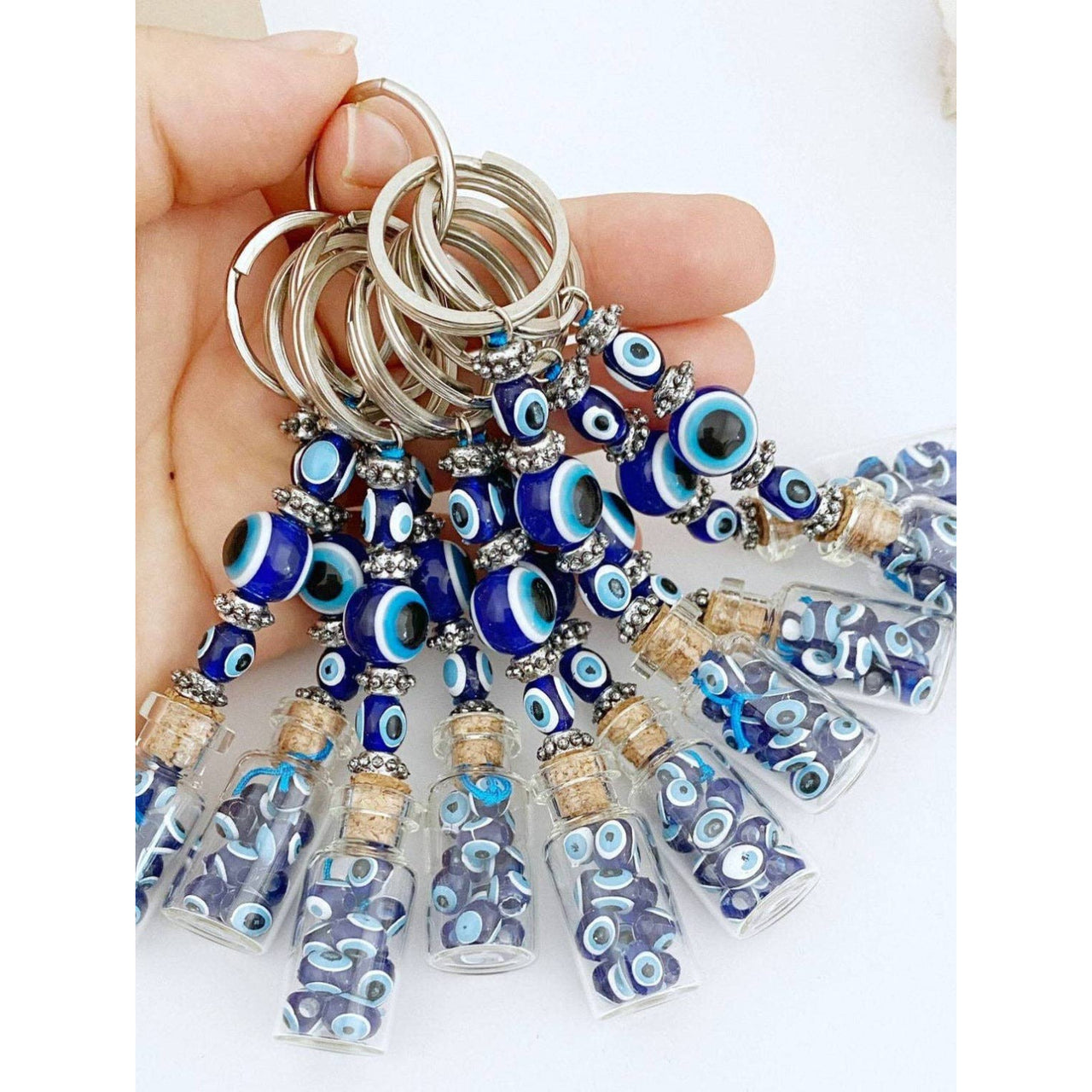 Glass Evil Eye Bottle Keychain Blue Glass Evil Eye #Q384