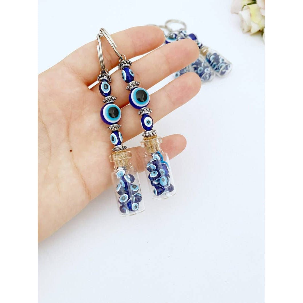 Glass Evil Eye Bottle Keychain Blue Glass Evil Eye #Q384