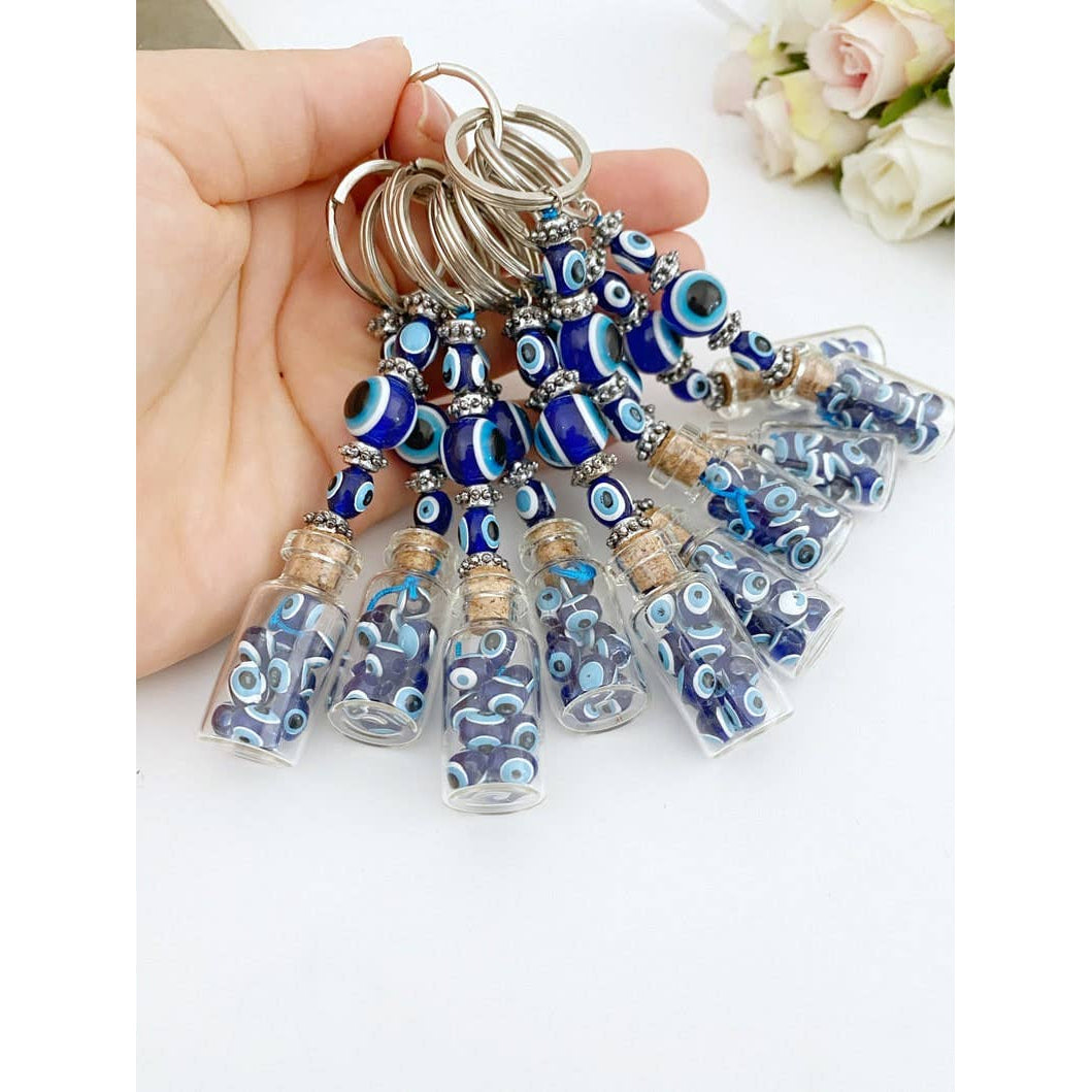 Glass Evil Eye Bottle Keychain Blue Glass Evil Eye #Q384