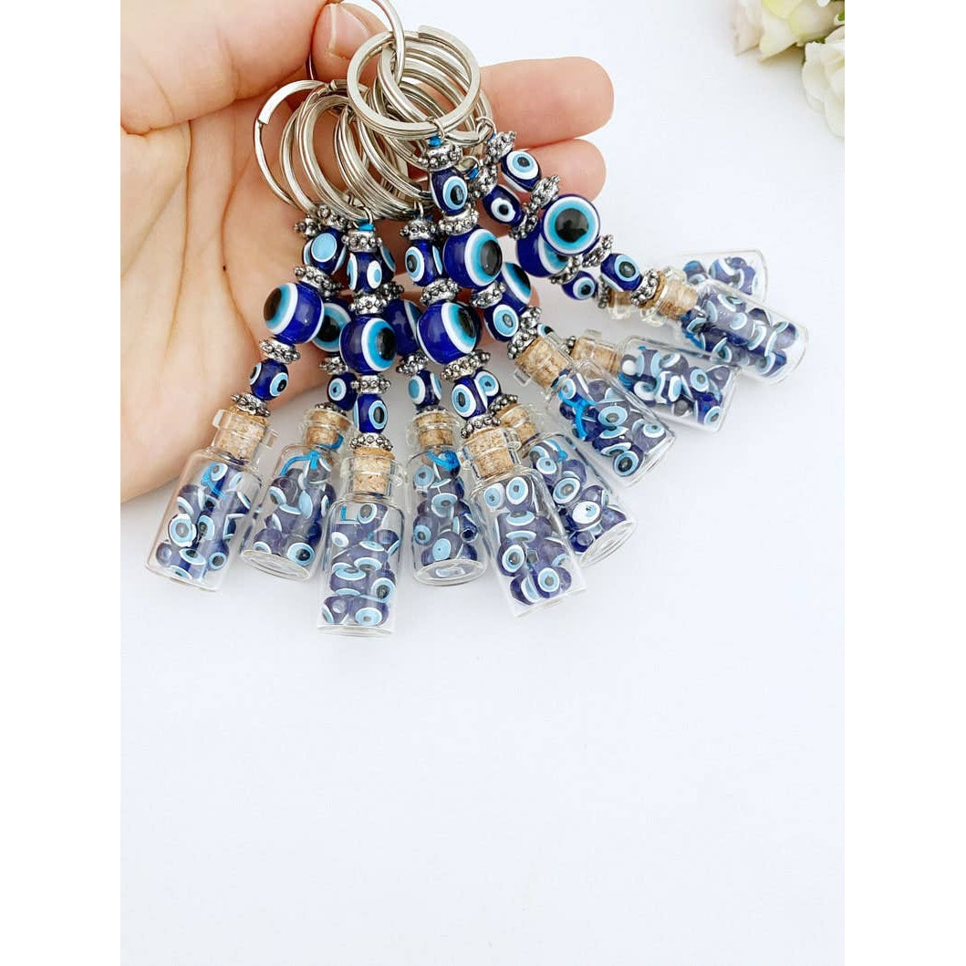 Glass Evil Eye Bottle Keychain Blue Glass Evil Eye #Q384