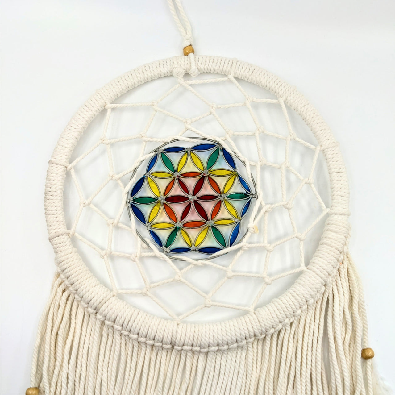 Glass Flower of Life 11’’ Crochet Dreamcatcher #LV6584 - $45