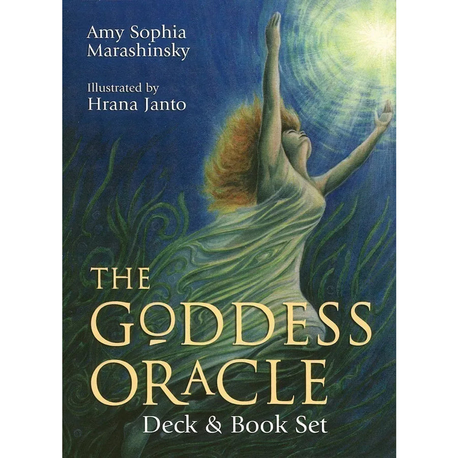 Close-up of The Goddess Oracle Deck/Book Set #Q283 cover with a woman reaching up