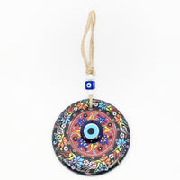 Thumbnail for Gold Accent Evil Eye Wall Hanging with Floral Mandala Design and Rope Cord