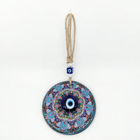 Thumbnail for Decorative Blue and Purple Evil Eye Wall Hanging with Gold Accent on Jute Rope