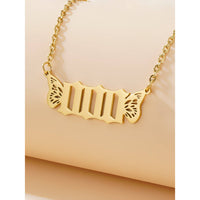Gold-toned Angel Number Necklace with butterfly-winged pendant perfect for elegant occasions