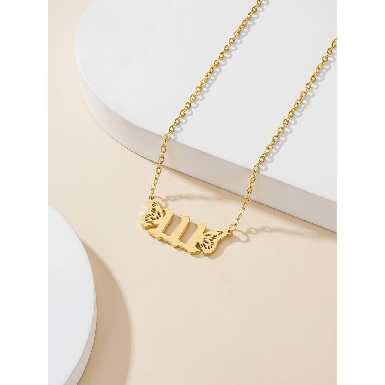 Gold-toned Angel Number Necklace with Butterfly Accent Pendant for Elegant Wear