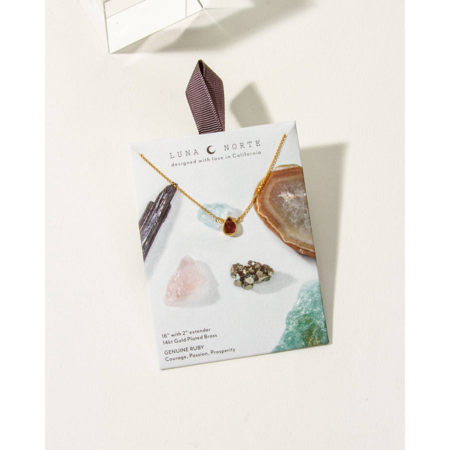 Gold Delicate Gemstone Necklace- Ruby #LV9102 - $39
