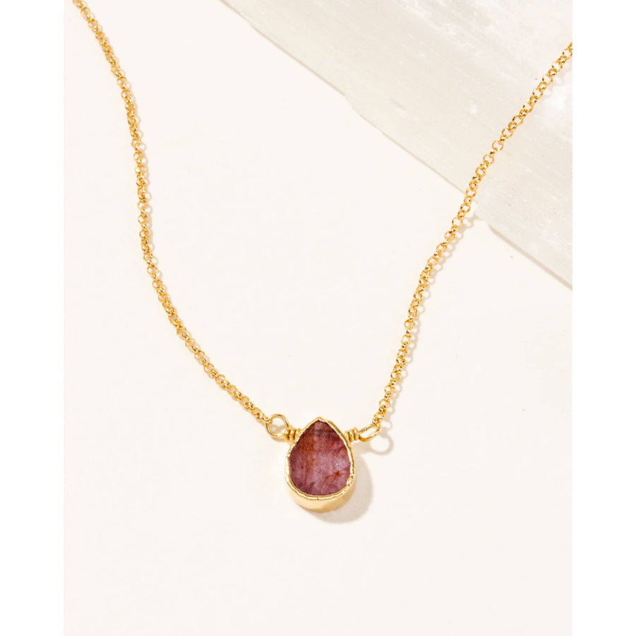 Gold Delicate Gemstone Necklace- Ruby #LV9102 - $39