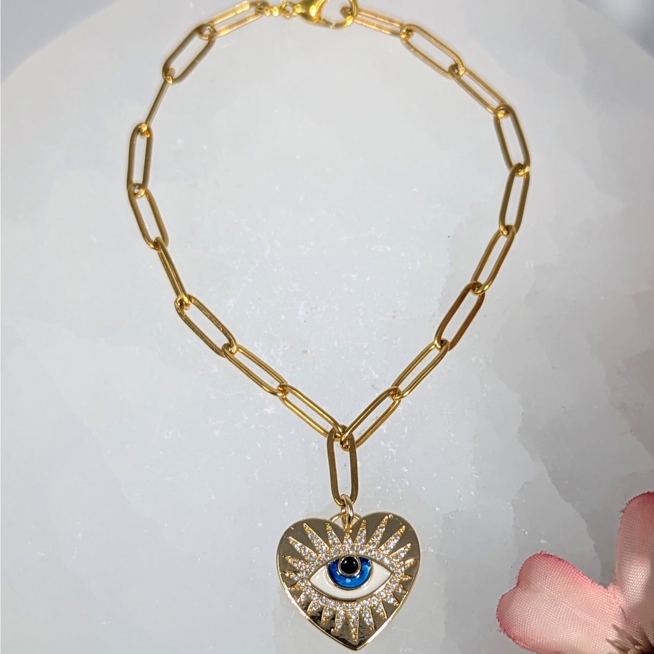 Gold Heart 6’’ Evil Eye Chain Bracelet #LV9939 - $18