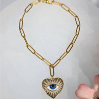 Gold Heart 6’’ Evil Eye Chain Bracelet #LV9939 - $18