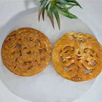 Gold Jadeite 2.7’’ Carved Chinese Medallion Pendant #LV9446