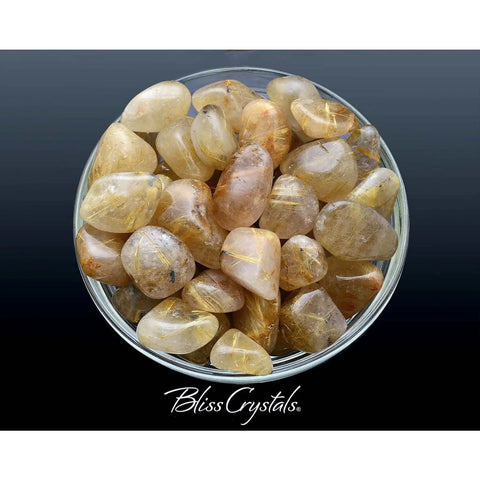 1 MedLrg Gold RUTILATED QUARTZ Tumbled Stones w Black