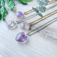 Heart-shaped amethyst pendant in silver on delicate chain necklace LV9397