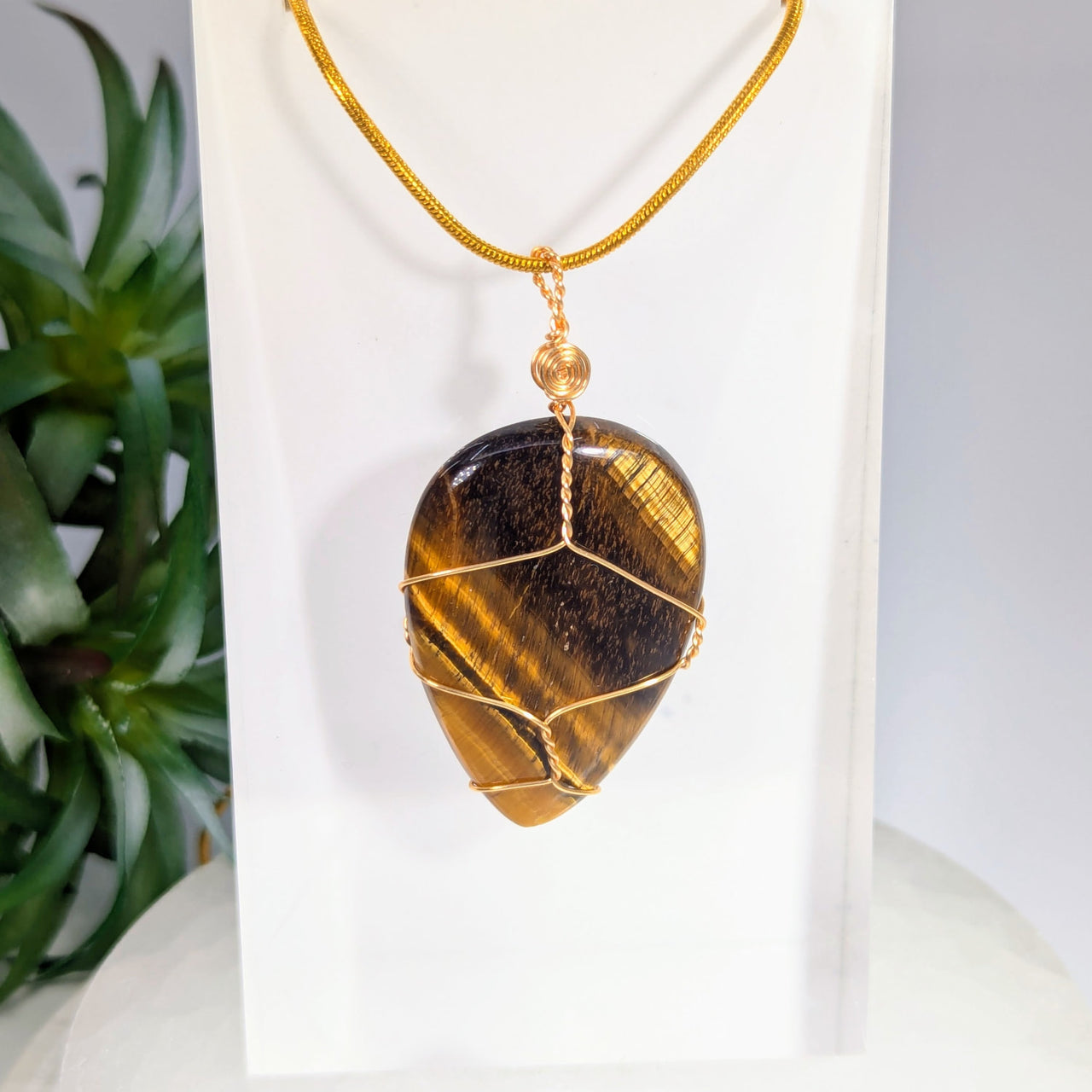 Gold Tiger’s Eye 1.6’’ Wire Wrap Pendant #LV9056 - $85